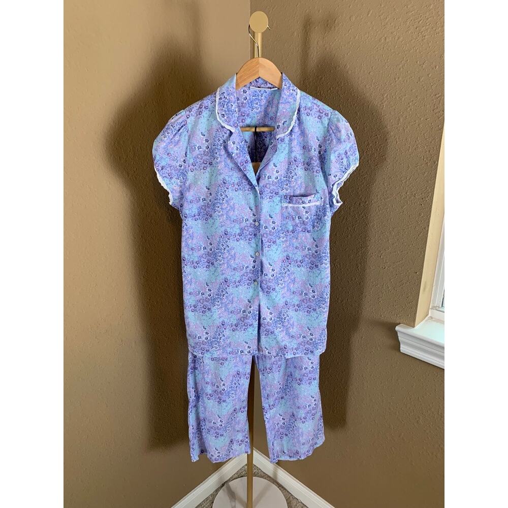 Sussan Australia Cotton Floral Pajama Set Small Blue Lavender Lounge Sleepwear